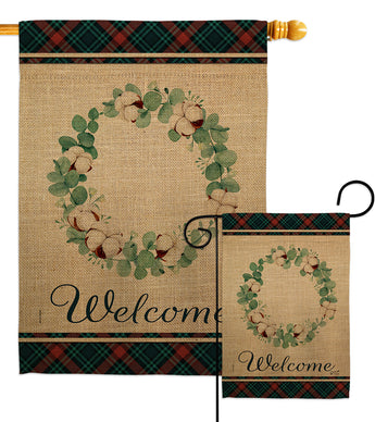 Cotton Eucalyptus Wreath - Sweet Home Inspirational Vertical Impressions Decorative Flags HG137244 Made In USA