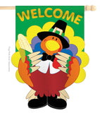 Welcome Turkey - Thanksgiving Fall Vertical Applique Decorative Flags HG113027 Imported