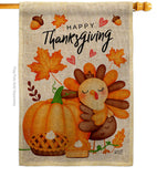 Happy Cute Turkey - Thanksgiving Fall Vertical Impressions Decorative Flags HG137629 Made In USA