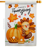 Happy Cute Turkey - Thanksgiving Fall Vertical Impressions Decorative Flags HG137629 Made In USA