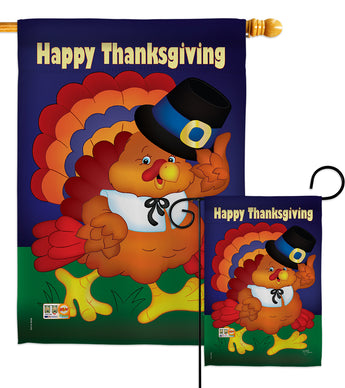 Happy Thanksgiving Turkey - Thanksgiving Fall Vertical Impressions Decorative Flags HG113037 Made In USA