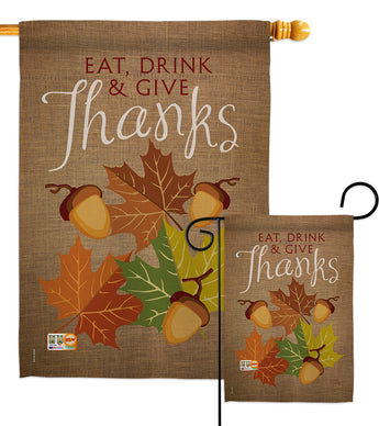 Eat, Drink & Give - Thanksgiving Fall Vertical Impressions Decorative Flags HG113052 Made In USA