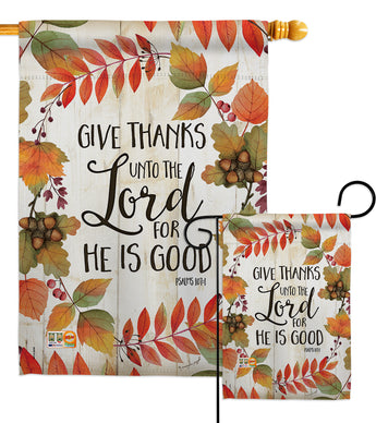 Give Thanks Unto the Lord - Thanksgiving Fall Vertical Impressions Decorative Flags HG113069 Made In USA