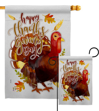 Happy Thanksgiving Turkey - Thanksgiving Fall Vertical Impressions Decorative Flags HG137075 Made In USA