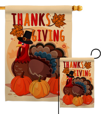 Thanksgiving Turkey - Thanksgiving Fall Vertical Impressions Decorative Flags HG137239 Made In USA