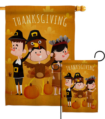 Pilgrims Thanksgiving - Thanksgiving Fall Vertical Impressions Decorative Flags HG137604 Made In USA