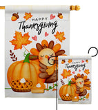 Happy Cute Turkey - Thanksgiving Fall Vertical Impressions Decorative Flags HG137629 Made In USA