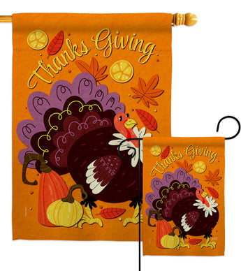 Thanks Giving Turkey - Thanksgiving Fall Vertical Impressions Decorative Flags HG137640 Made In USA