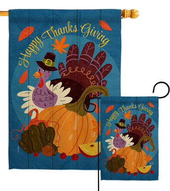 Happy Pilgrim Turkey - Thanksgiving Fall Vertical Impressions Decorative Flags HG137641 Made In USA