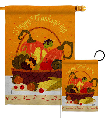 Thanksgiving Basket - Thanksgiving Fall Vertical Impressions Decorative Flags HG137643 Made In USA