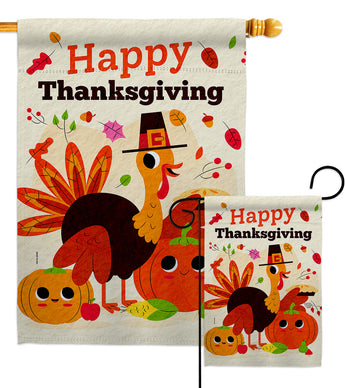 Give Thanks Turkey - Thanksgiving Fall Vertical Impressions Decorative Flags HG190006 Made In USA