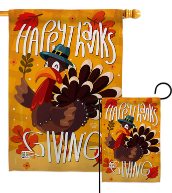 Happy Thanksgiving Turkey - Thanksgiving Fall Vertical Impressions Decorative Flags HG192043 Made In USA