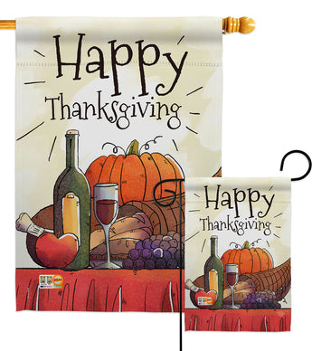 Happy Thanksgiving Feast - Thanksgiving Fall Vertical Impressions Decorative Flags HG192045 Made In USA