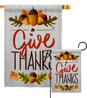 Give Thanks - Thanksgiving Fall Vertical Impressions Decorative Flags HG192254 Made In USA