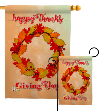 Thanksgiving Day Wreath - Thanksgiving Fall Vertical Impressions Decorative Flags HG192138 Made In USA