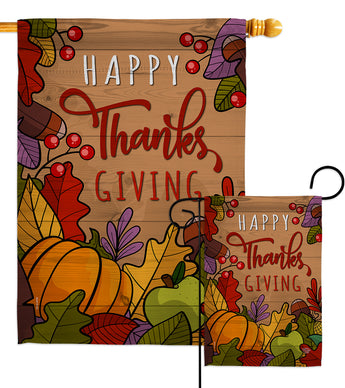 Happy Thanks Giving - Thanksgiving Fall Vertical Impressions Decorative Flags HG192294 Made In USA