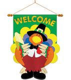 Welcome Turkey - Thanksgiving Fall Vertical Applique Decorative Flags HG113027 Imported