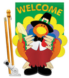 Welcome Turkey - Thanksgiving Fall Vertical Applique Decorative Flags HG113027 Imported