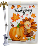 Happy Cute Turkey - Thanksgiving Fall Vertical Impressions Decorative Flags HG137629 Made In USA