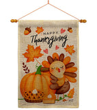 Happy Cute Turkey - Thanksgiving Fall Vertical Impressions Decorative Flags HG137629 Made In USA