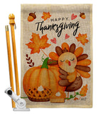 Happy Cute Turkey - Thanksgiving Fall Vertical Impressions Decorative Flags HG137629 Made In USA