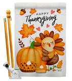 Happy Cute Turkey - Thanksgiving Fall Vertical Impressions Decorative Flags HG137629 Made In USA