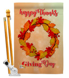 Thanksgiving Day Wreath - Thanksgiving Fall Vertical Impressions Decorative Flags HG192138 Made In USA