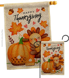 Happy Cute Turkey - Thanksgiving Fall Vertical Impressions Decorative Flags HG137629 Made In USA