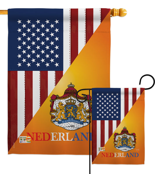 US Dutch Friendship - US Friendship Flags of the World Vertical Impressions Decorative Flags HG108384 Made In USA