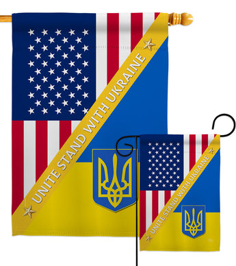 US Support Ukaine - US Friendship Flags of the World Vertical Impressions Decorative Flags HG120092 Made In USA