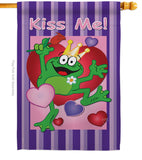 Kiss Me Frog - Valentines Spring Vertical Impressions Decorative Flags HG101042 Made In USA