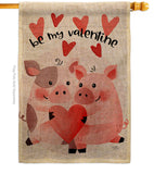 Valentines Piggy - Valentines Spring Vertical Impressions Decorative Flags HG101070 Made In USA