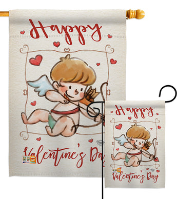 Happy Valentine's Day Cupid - Valentines Spring Vertical Impressions Decorative Flags HG191109 Made In USA
