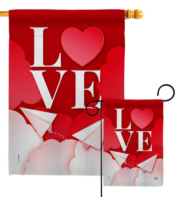 Paper Love Plane - Valentines Spring Vertical Impressions Decorative Flags HG192411 Made In USA