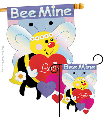 Bee Mine - Valentines Spring Vertical Applique Decorative Flags HG101039