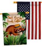 Sloth Drink Coffee - Wildlife Nature Vertical Impressions Decorative Flags HG130310 Made In USA