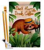 Sloth Drink Coffee - Wildlife Nature Vertical Impressions Decorative Flags HG130310 Made In USA