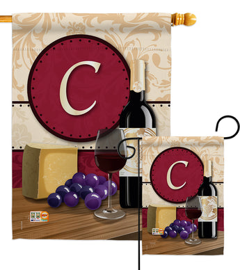 Wine C Initial - Wine Happy Hour & Drinks Vertical Impressions Decorative Flags HG130211 Made In USA
