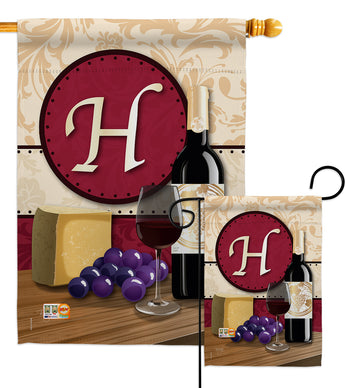 Wine H Initial - Wine Happy Hour & Drinks Vertical Impressions Decorative Flags HG130216 Made In USA