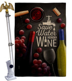 Save Water and Wine - Wine Happy Hour & Drinks Vertical Impressions Decorative Flags HG117070 Made In USA