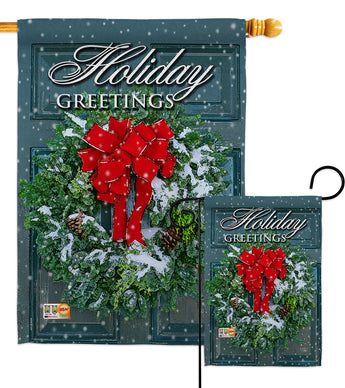 Holiday Greeting Wreath - Winter Wonderland Winter Vertical Impressions Decorative Flags HG114138 Made In USA