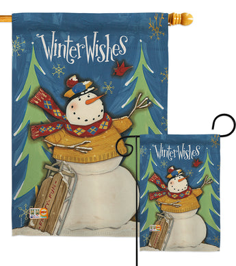 Winter Wishes Snowman - Winter Wonderland Winter Vertical Impressions Decorative Flags HG114158 Made In USA