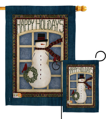 Happy Holidays Snowman - Winter Wonderland Winter Vertical Impressions Decorative Flags HG114164 Made In USA