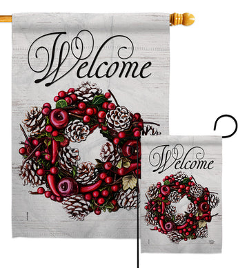 Winter Berries Wreath - Winter Wonderland Winter Vertical Impressions Decorative Flags HG192713 Made In USA