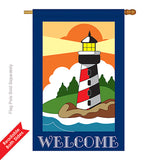 Two Group H106052-P2 Lighthouse Coastal Nautical Applique Decorative Vertical 28" x 40" Double Sided House Flag