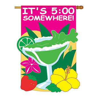 Two Group H115049-P2 5 Somewhere Happy Hour & Drinks Beverages Applique Decorative Vertical 28" x 40" Double Sided House Flag