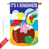 Two Group H115067-P2 Tropical Hour Happy & Drinks Beverages Applique Decorative Vertical 28" x 40" Double Sided House Flag
