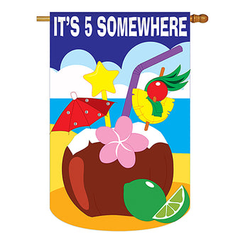 Two Group H115067-P2 Tropical Hour Happy & Drinks Beverages Applique Decorative Vertical 28" x 40" Double Sided House Flag