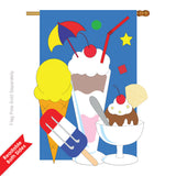 Two Group H115029-P2 Ice Cream Happy Hour & Drinks Beverages Applique Decorative Vertical 28" x 40" Double Sided House Flag