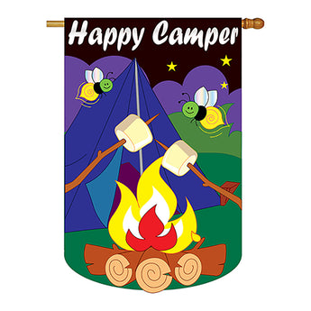 Two Group H115066-P2 Happy Camper Nature Outdoor Applique Decorative Vertical 28" x 40" Double Sided House Flag